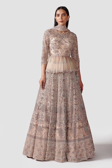 Swati Narula Pink Lining Raw Silk Pearl, Pipe, Sequin, Soraya Embroidered Lehenga Set