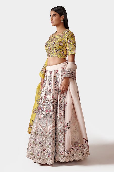 Buy Swati Narula Ivory Silk Floral Motifs Round Iman Hand Embroidered Bridal Lehenga Set Online at Aza Fashions Buy_Swati Narula_Ivory Silk Floral Motifs Round Iman Hand Embroidered Bridal Lehenga Set _Online_at_Aza_Fashions