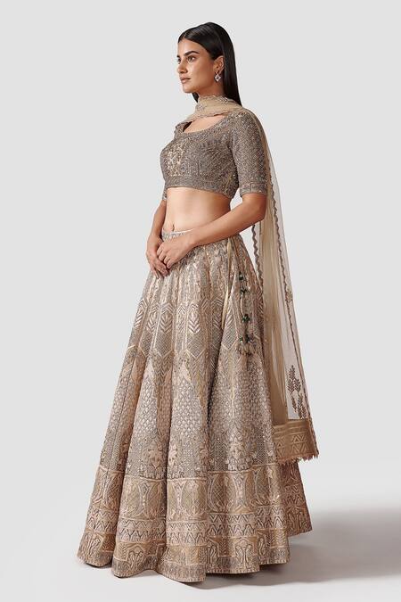 Swati Narula Gold Dupatta Net, Lehenga And Blouse Organza Leather Bahar Bridal Set Online at Aza Fashions Swati Narula_Gold Dupatta Net, Lehenga And Blouse Organza Leather Bahar Bridal Set _Online_at_Aza_Fashions