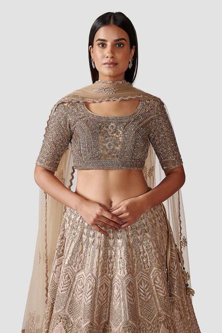Buy Swati Narula Gold Dupatta Net, Lehenga And Blouse Organza Leather Bahar Bridal Set Online at Aza Fashions Buy_Swati Narula_Gold Dupatta Net, Lehenga And Blouse Organza Leather Bahar Bridal Set _Online_at_Aza_Fashions