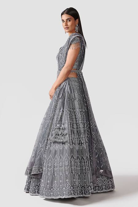 Buy Swati Narula Grey Dupatta Net, Lehenga And Blouse Organza Elahe Hand Embroidered Set Online at Aza Fashions Buy_Swati Narula_Grey Dupatta Net, Lehenga And Blouse Organza Elahe Hand Embroidered Set _Online_at_Aza_Fashions