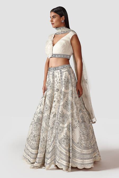 Shop Swati Narula Ivory Dupatta Net, Lehenga And Blouse Organza Afsa Embroidered Bridal Set Online at Aza Fashions Shop_Swati Narula_Ivory Dupatta Net, Lehenga And Blouse Organza Afsa Embroidered Bridal Set _Online_at_Aza_Fashions