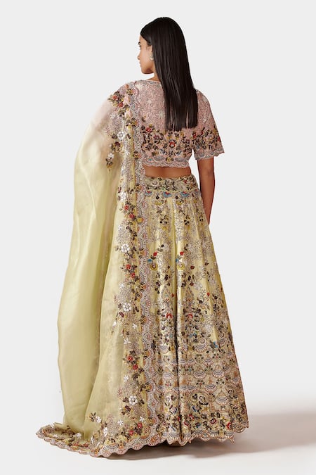 Shop Swati Narula Green Dupatta Net, Lehenga And Blouse Raw Silk Gulnar Embroidered Bridal Set at Aza Fashions Shop_Swati Narula_Green Dupatta Net, Lehenga And Blouse Raw Silk Gulnar Embroidered Bridal Set _at_Aza_Fashions