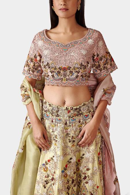 Shop Swati Narula Green Dupatta Net, Lehenga And Blouse Raw Silk Gulnar Embroidered Bridal Set Online at Aza Fashions Shop_Swati Narula_Green Dupatta Net, Lehenga And Blouse Raw Silk Gulnar Embroidered Bridal Set _Online_at_Aza_Fashions