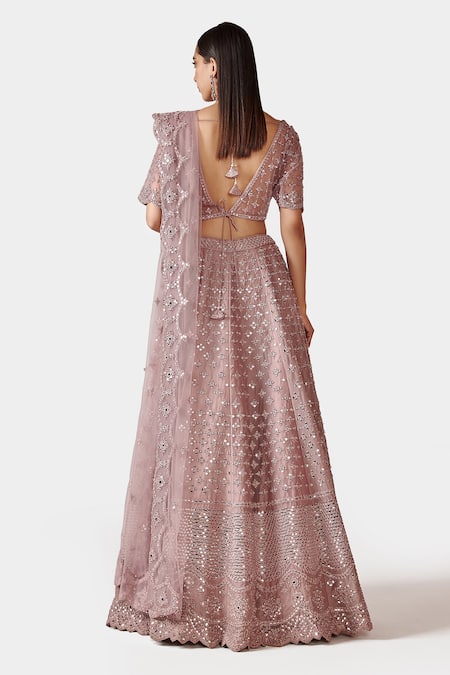 Shop Swati Narula Purple Dupatta Net, Lehenga And Blouse Organza Aasia Embroidered Bridal Set at Aza Fashions Shop_Swati Narula_Purple Dupatta Net, Lehenga And Blouse Organza Aasia Embroidered Bridal Set _at_Aza_Fashions