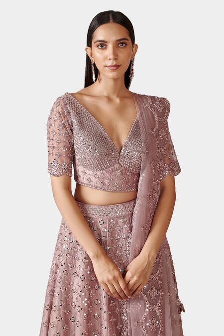 Buy Swati Narula Purple Dupatta Net, Lehenga And Blouse Organza Aasia Embroidered Bridal Set Online at Aza Fashions Buy_Swati Narula_Purple Dupatta Net, Lehenga And Blouse Organza Aasia Embroidered Bridal Set _Online_at_Aza_Fashions