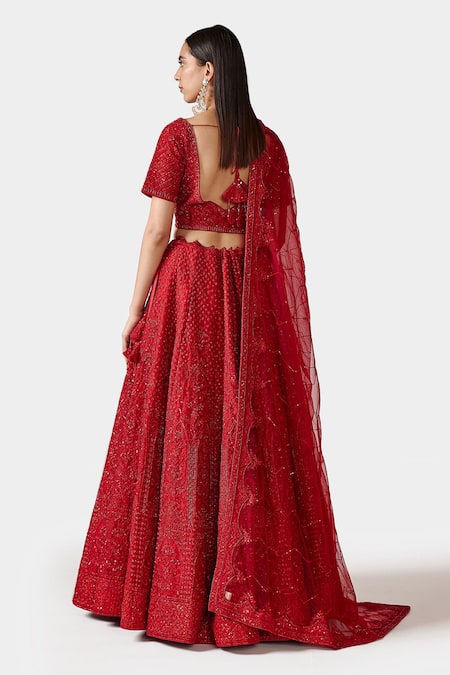 Shop Swati Narula Red Organza And Net Pipes, Sequin, Shaizen Embroidered Bridal Lehenga Set at Aza Fashions Shop_Swati Narula_Red Organza And Net Pipes, Sequin, Shaizen Embroidered Bridal Lehenga Set_at_Aza_Fashions