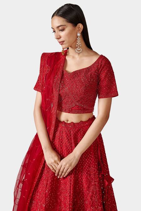 Buy Swati Narula Red Organza And Net Pipes, Sequin, Shaizen Embroidered Bridal Lehenga Set Online at Aza Fashions Buy_Swati Narula_Red Organza And Net Pipes, Sequin, Shaizen Embroidered Bridal Lehenga Set_Online_at_Aza_Fashions