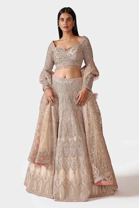 Peach Organza Circular Lehenga Choli 210970