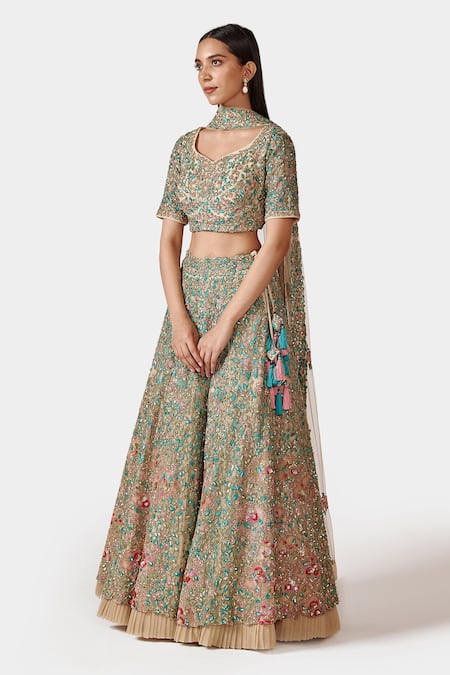 Swati Narula_Green Dupatta , Lehenga And Blouse Hena Garden Embroidered Bridal Set _Online_at_Aza_Fashions