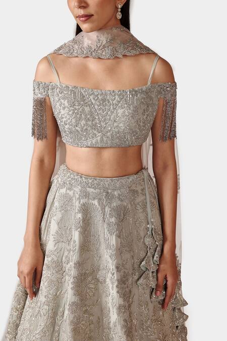 Buy Swati Narula Grey Dupatta Net, Lehenga And Blouse Georgette Floral Nazah Embroidered Set Online at Aza Fashions Buy_Swati Narula_Grey Dupatta Net, Lehenga And Blouse Georgette Floral Nazah Embroidered Set _Online_at_Aza_Fashions