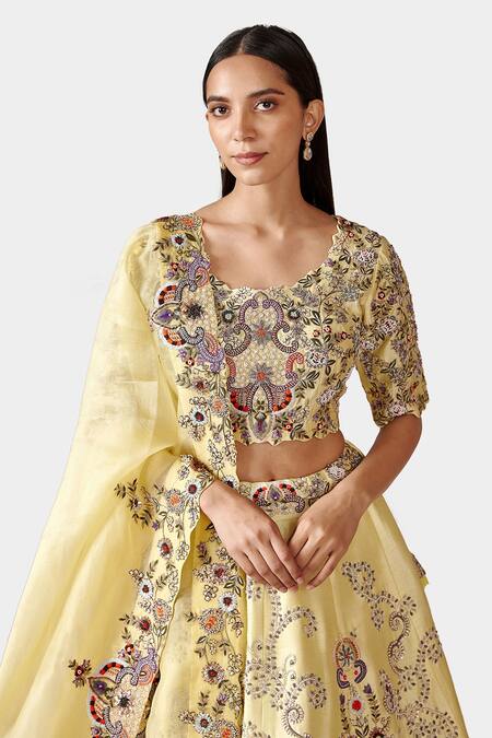 Buy Swati Narula Yellow Raw Silk And Organza Gota Patti, Moti Shazma Embroidered Bridal Lehenga Set Online at Aza Fashions Buy_Swati Narula_Yellow Raw Silk And Organza Gota Patti, Moti Shazma Embroidered Bridal Lehenga Set _Online_at_Aza_Fashions