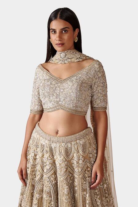 Buy_Swati Narula_Beige Net And Crepe Crystal, Pearls & Sequin, Sunat Embroidered Bridal Lehenga Set _Online_at_Aza_Fashions