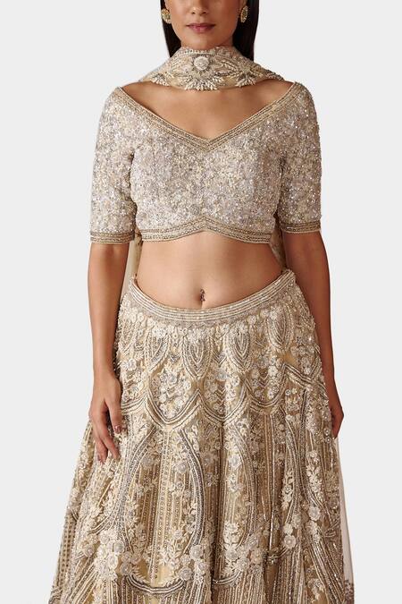 Shop_Swati Narula_Beige Net And Crepe Crystal, Pearls & Sequin, Sunat Embroidered Bridal Lehenga Set _Online_at_Aza_Fashions