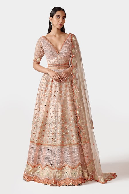 Swati Narula Beige Lehenga And Blouse Organza Hand Nabawiya Bridal Set  