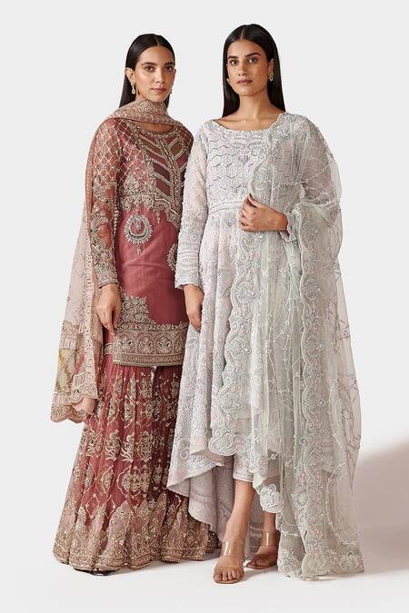 Buy Swati Narula Purple Net Sequin, Dabka, Zardozi And Pitta Round Tarifa Kurta Gharara Set Online at Aza Fashions Buy_Swati Narula_Purple Net Sequin, Dabka, Zardozi And Pitta Round Tarifa Kurta Gharara Set_Online_at_Aza_Fashions