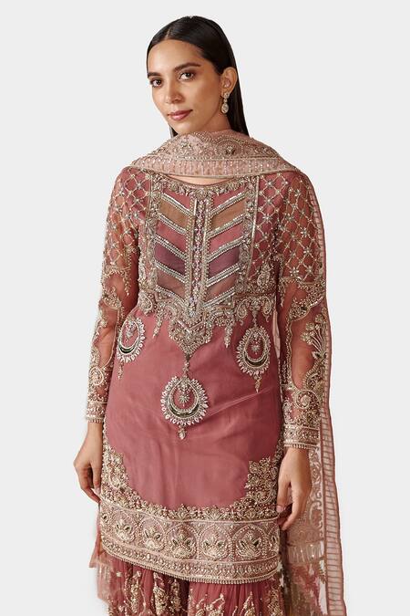 Shop Swati Narula Purple Net Sequin, Dabka, Zardozi And Pitta Round Tarifa Kurta Gharara Set Online at Aza Fashions Shop_Swati Narula_Purple Net Sequin, Dabka, Zardozi And Pitta Round Tarifa Kurta Gharara Set_Online_at_Aza_Fashions