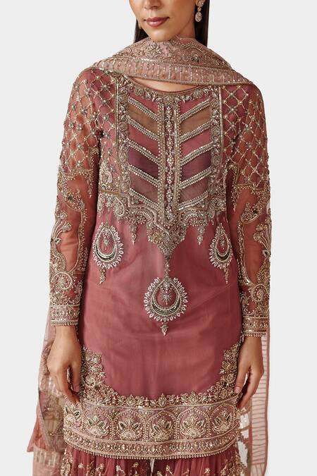 Swati Narula Purple Net Sequin, Dabka, Zardozi And Pitta Round Tarifa Kurta Gharara Set at Aza Fashions Swati Narula_Purple Net Sequin, Dabka, Zardozi And Pitta Round Tarifa Kurta Gharara Set_at_Aza_Fashions