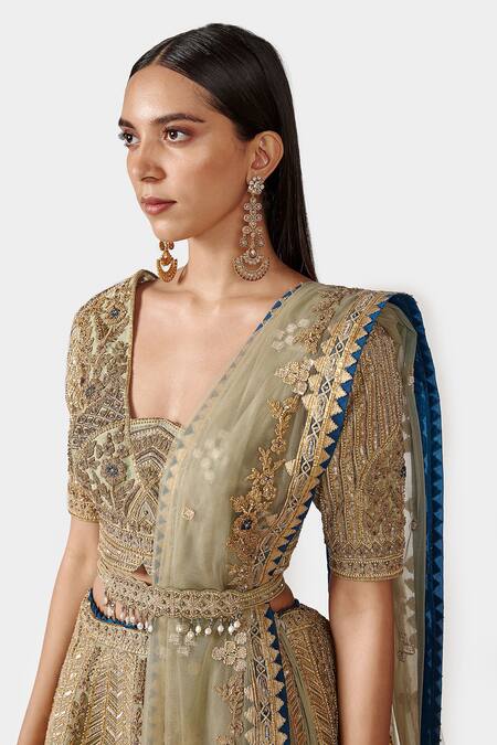 Swati Narula_Green Dupatta Net, Lehenga And Blouse Nazaneen Hand Embroidered Bridal Set _at_Aza_Fashions