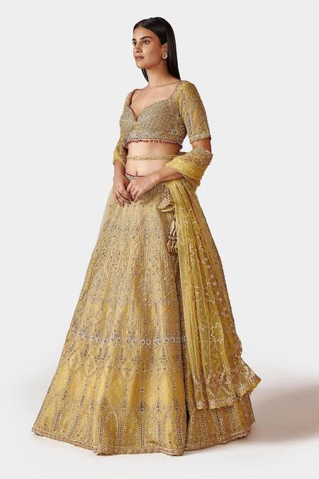 Swati Narula Yellow Dupatta Net, Lehenga And Blouse Nohreen Hand Embroidered Bridal Set Online at Aza Fashions Swati Narula_Yellow Dupatta Net, Lehenga And Blouse Nohreen Hand Embroidered Bridal Set _Online_at_Aza_Fashions