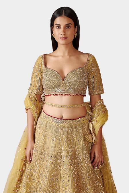 Buy Swati Narula Yellow Dupatta Net, Lehenga And Blouse Nohreen Hand Embroidered Bridal Set Online at Aza Fashions Buy_Swati Narula_Yellow Dupatta Net, Lehenga And Blouse Nohreen Hand Embroidered Bridal Set _Online_at_Aza_Fashions