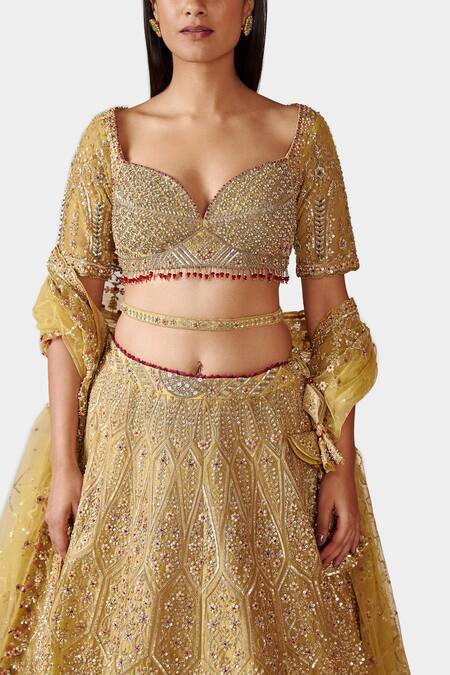 Shop Swati Narula Yellow Dupatta Net, Lehenga And Blouse Nohreen Hand Embroidered Bridal Set Online at Aza Fashions Shop_Swati Narula_Yellow Dupatta Net, Lehenga And Blouse Nohreen Hand Embroidered Bridal Set _Online_at_Aza_Fashions