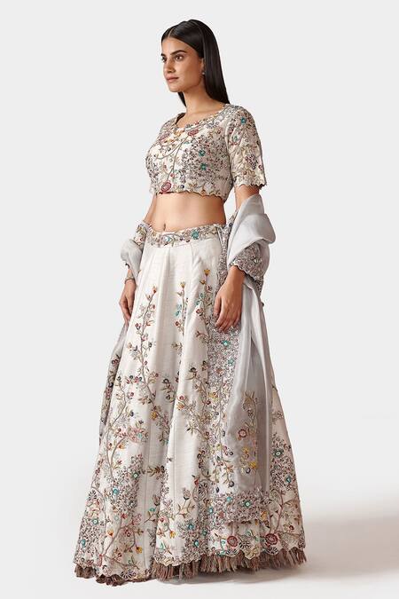 Swati Narula_Blue Raw Silk And Organza Dori, Dabka & Rozinah Embroidered Bridal Lehenga Set_Online_at_Aza_Fashions