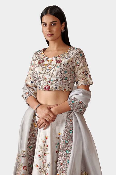 Buy_Swati Narula_Blue Raw Silk And Organza Dori, Dabka & Rozinah Embroidered Bridal Lehenga Set_Online_at_Aza_Fashions