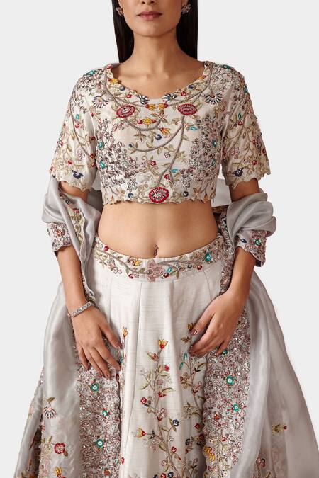 Shop_Swati Narula_Blue Raw Silk And Organza Dori, Dabka & Rozinah Embroidered Bridal Lehenga Set_Online_at_Aza_Fashions