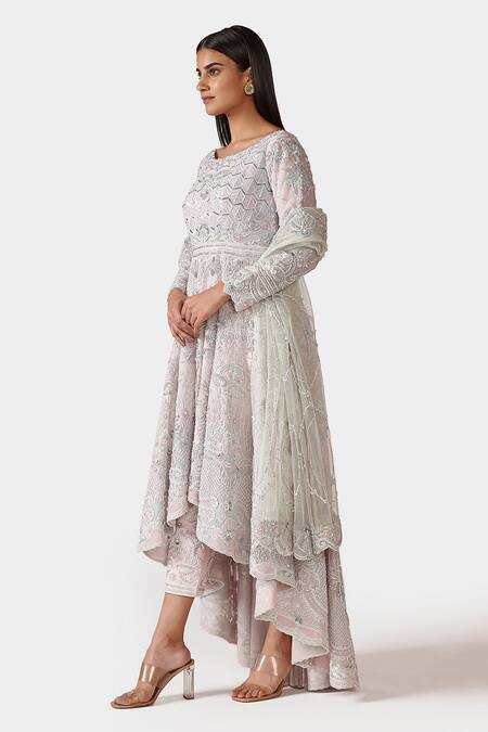 Swati Narula Ivory Organza And Dupion Dabka, Pitta & Zardozi Work Boat Sameeah Anarkali Set Online at Aza Fashions Swati Narula_Ivory Organza And Dupion Dabka, Pitta & Zardozi Work Boat Sameeah Anarkali Set _Online_at_Aza_Fashions