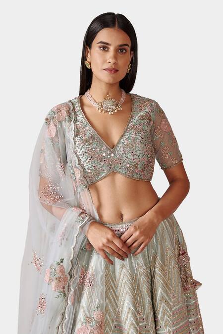 Buy Swati Narula Sky Blue Dupatta Net, Lehenga And Blouse Mohsana Hand Embroidered Bridal Set Online at Aza Fashions Buy_Swati Narula_Sky Blue Dupatta Net, Lehenga And Blouse Mohsana Hand Embroidered Bridal Set _Online_at_Aza_Fashions