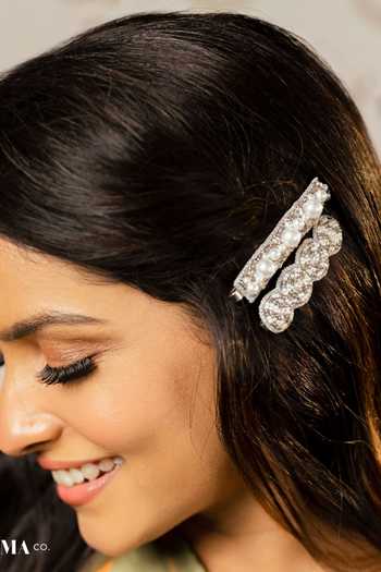 Buy_Hair Drama CO_Silver Embellished Pearl Hair Pins Set Of 2_Online_at_Aza_Fashions
