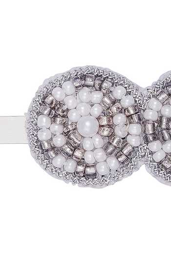Hair Drama CO_Silver Embellished Pearl Hair Pins Set Of 2_at_Aza_Fashions