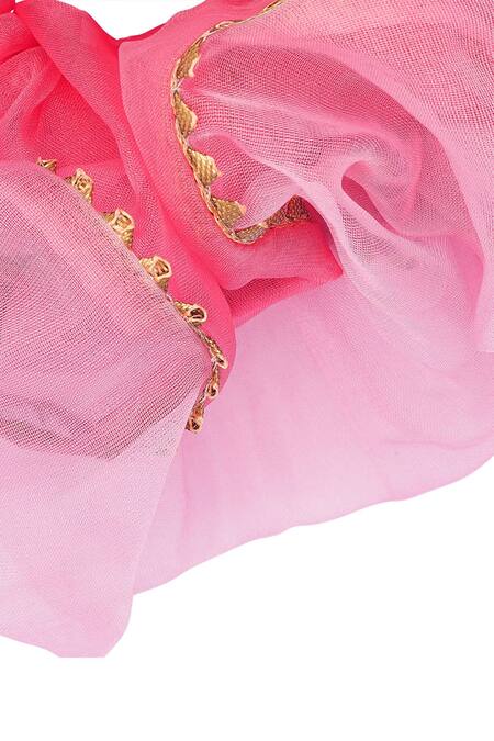 Hair Drama CO_Pink Embellished Oversized Dual Tone Organza Scrunchy_at_Aza_Fashions