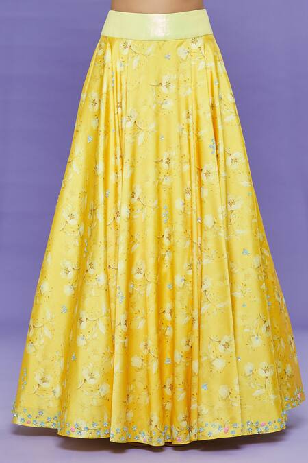 Sonal & Ekta_Yellow Dupatta Shimmer Net, Lehenga Taffeta, Top Vegan Set With Waist Bag _at_Aza_Fashions