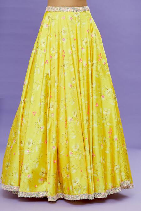 Buy_Sonal & Ekta_Yellow Net, Lehenga Taffeta Floral Print, Sequin And Beads Embroidered Cape Set 