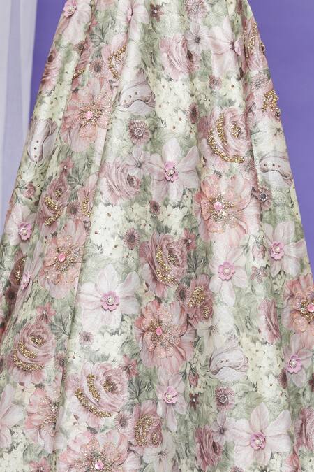 Shop_Sonal & Ekta_Purple Dupatta Net, Lehenga Textured, Top Vegan Leather Floral Print And Set _Online_at_Aza_Fashions