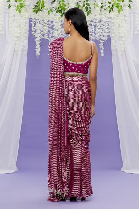 Sonal & Ekta Pre-Stitched Sequin Work Saree With Blouse 