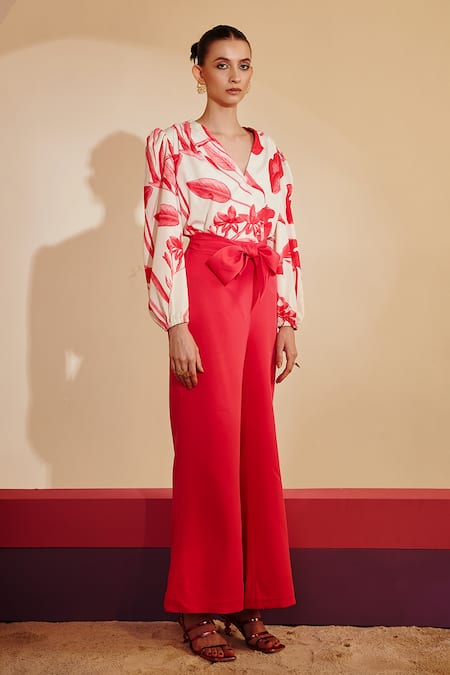 Zosia_Pink Pant Heavy Crepe, Top Moss Georgette Printed And Flared Set _Online_at_Aza_Fashions