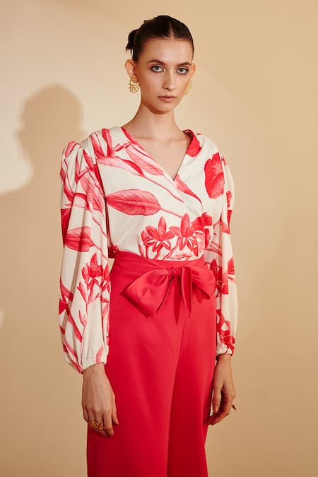 Buy_Zosia_Pink Pant Heavy Crepe, Top Moss Georgette Printed And Flared Set _Online_at_Aza_Fashions