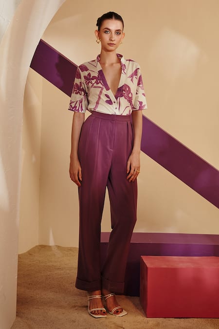 Buy_Zosia_Purple Pant Heavy , Top Floral Printed Shirt And Set _Online_at_Aza_Fashions