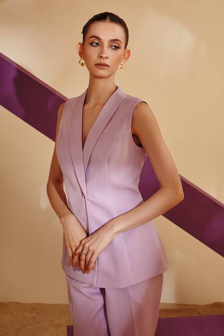 Buy_Zosia_Purple Luxury Heavy Crepe Lapel Collar Blazer And Pant Set _Online_at_Aza_Fashions