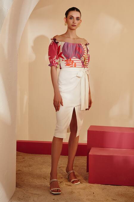 Zosia_Multi Color Skirt Heavy , Top Printed And Draped _Online_at_Aza_Fashions