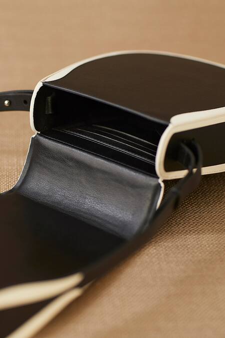 Ampm_Black Cut Work Izna Sling Bag_at_Aza_Fashions