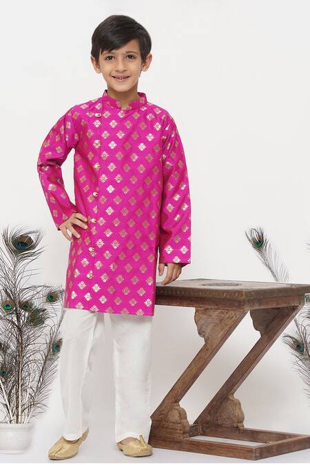 Buy Little Bansi Magenta Silk, Cotton Embroidery Floral Woven Kurta Set Online at Aza Fashions Buy_Little Bansi_Magenta Silk, Cotton Embroidery Floral Woven Kurta Set _Online_at_Aza_Fashions