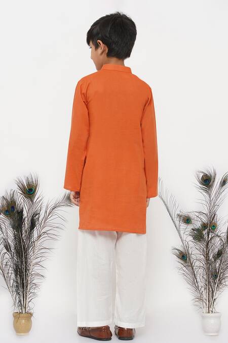 Shop_Little Bansi_Orange Cotton Gota Patti Kesari Kurta Set _at_Aza_Fashions