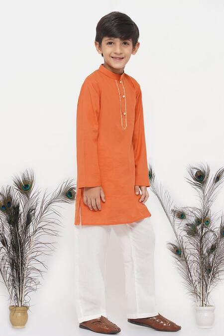 Little Bansi Orange Cotton Gota Patti Kesari Kurta Set Online at Aza Fashions Little Bansi_Orange Cotton Gota Patti Kesari Kurta Set _Online_at_Aza_Fashions