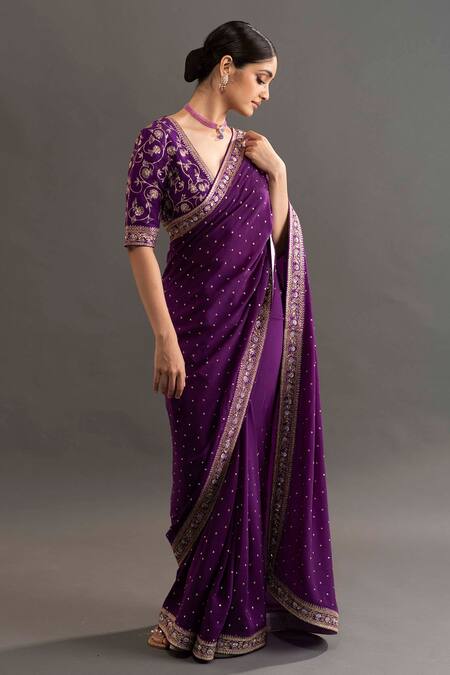 Buy Upalksh Woven, Printed, Applique, Embellished Banarasi Cotton Silk,  Jacquard Purple Sarees Online @ Best Price In India | Flipkart.com