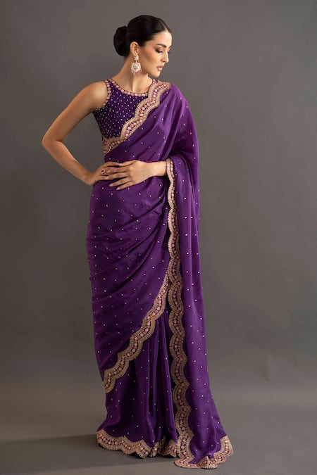 Kavitha Gutta Purple Crepe Floral Round Gia Embroidered Saree With Blouse Online at Aza Fashions Kavitha Gutta_Purple Crepe Floral Round Gia Embroidered Saree With Blouse _Online_at_Aza_Fashions