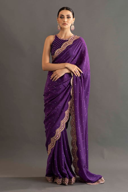 Shop Kavitha Gutta Purple Crepe Floral Round Gia Embroidered Saree With Blouse Online at Aza Fashions Shop_Kavitha Gutta_Purple Crepe Floral Round Gia Embroidered Saree With Blouse _Online_at_Aza_Fashions